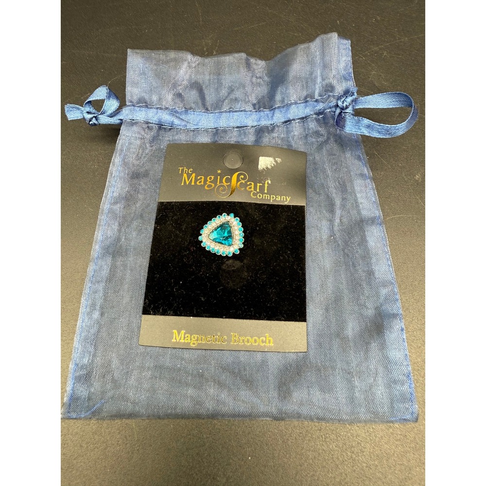Magic Scarf Company Magnetic Brooch Blue Crystal Heart Shape Rhinestone Triangle